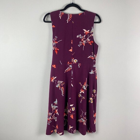 Ann Taylor Purple Floral Faux Wrap Dress Size M Sleeveless Tie Waist - Picture 7 of 11